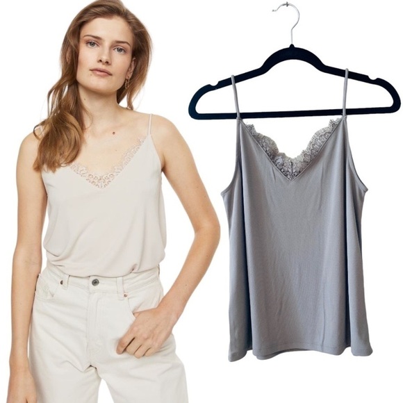 H&M Lace-trimmed Camisole Top Women's Grey Size Small NEW - Picture 1 of 9